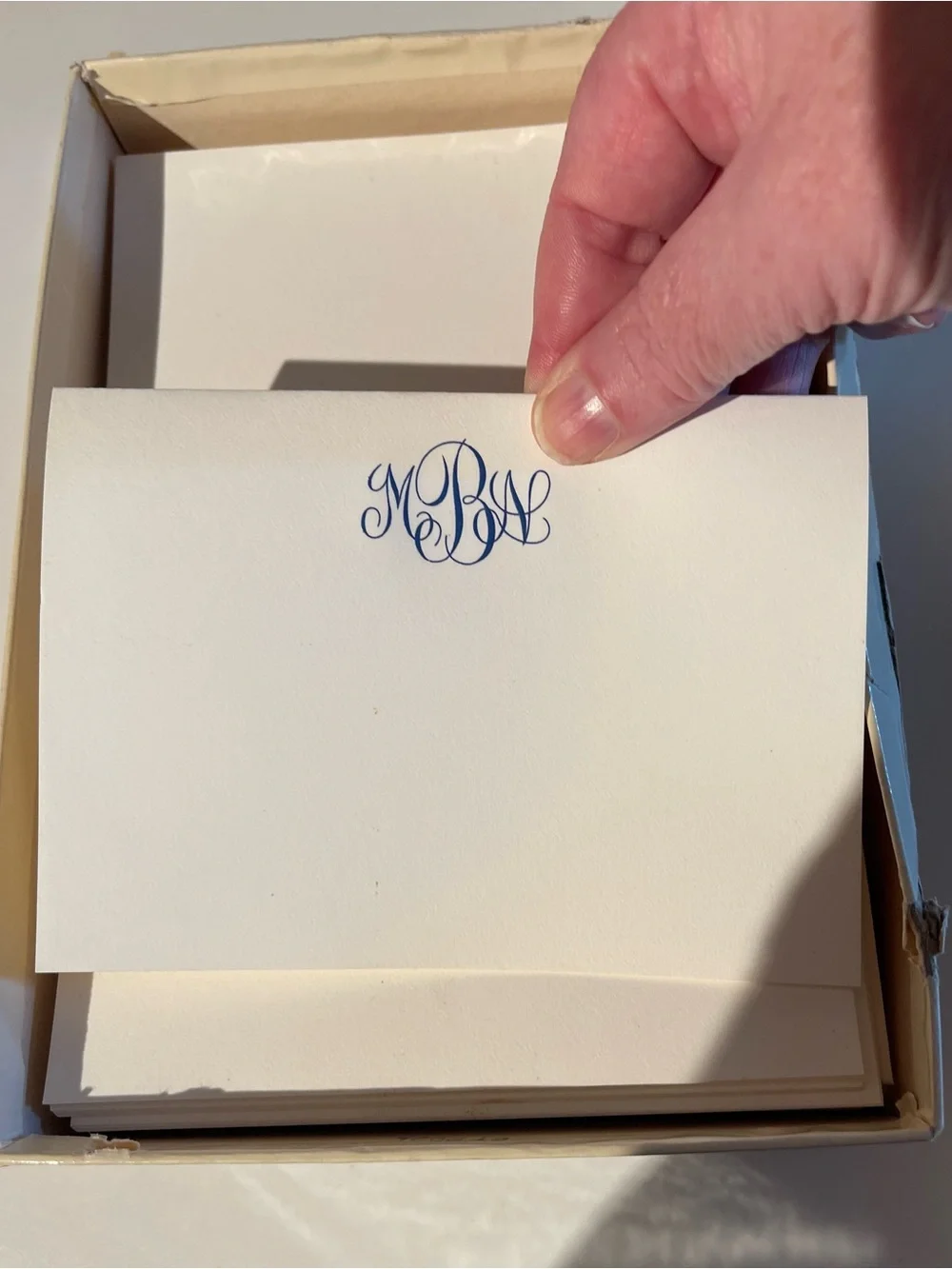 Monogrammed Stationery Set in Cream with Blue Script